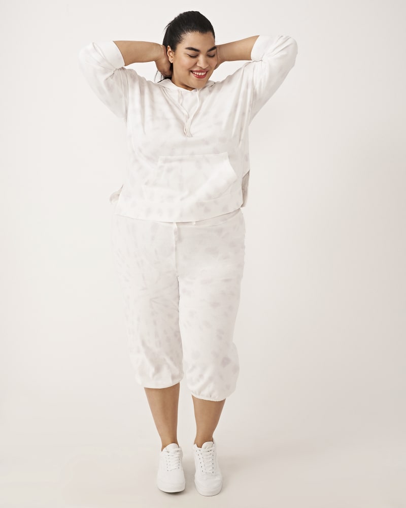 Plus size model with hourglass body shape wearing Della Tie-Dye French Terry Joggers by Marc NY | Dia&Co | dia_product_style_image_id:160470